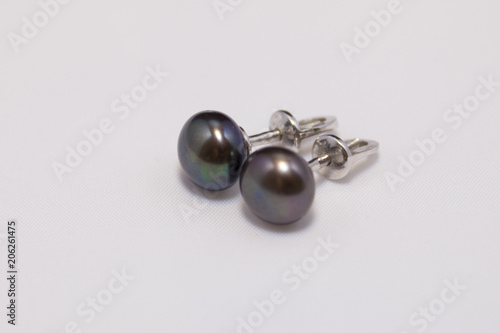 silver earrings with black pearls