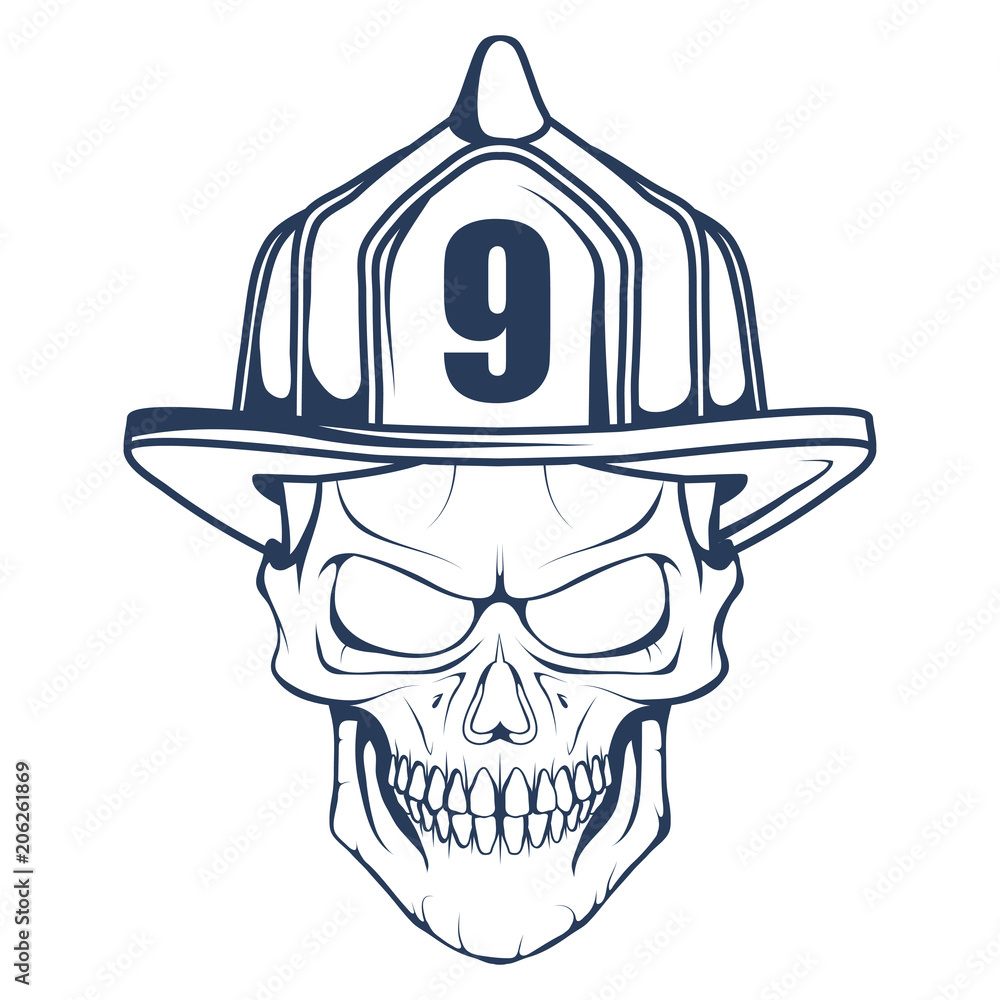 Naklejka premium Firefighting logo. The fireman's head in a mask. Fire department label. Vector graphics to design.