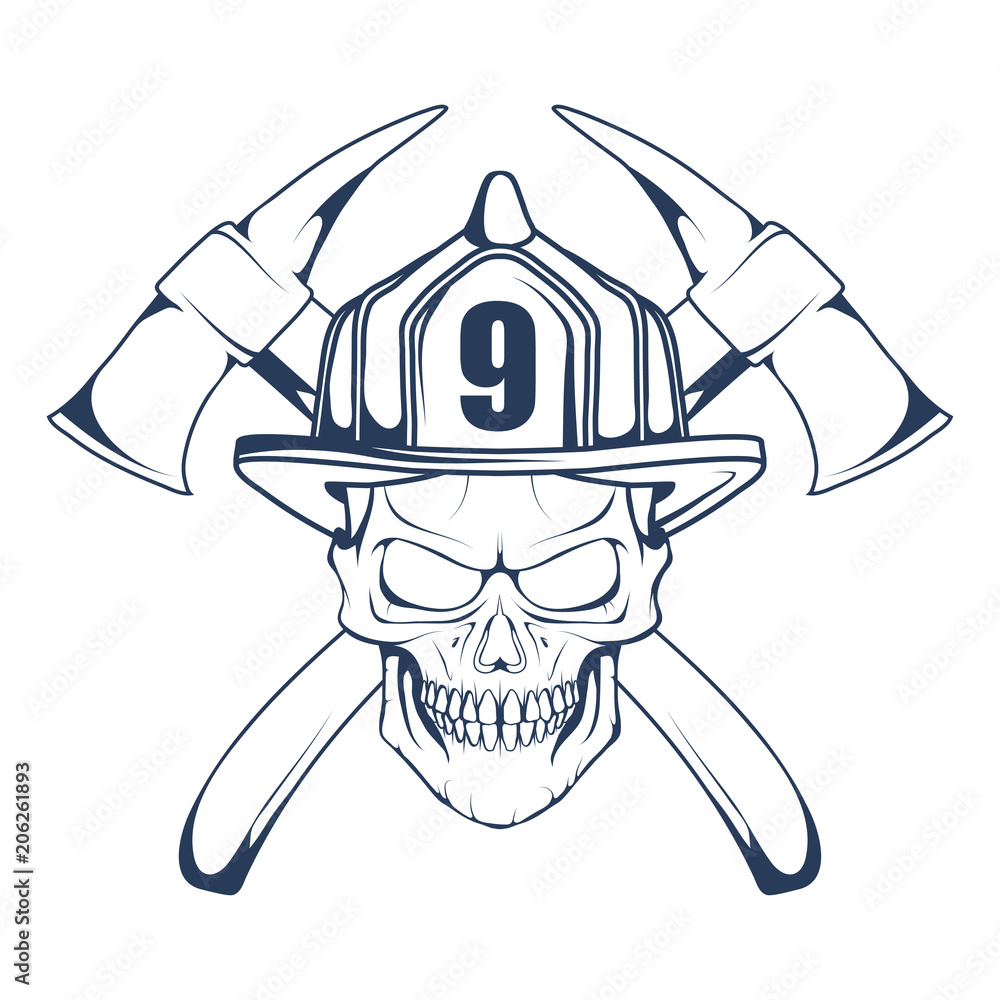 Naklejka premium Firefighting logo. The fireman's head in a mask. Fire department label. Vector graphics to design.