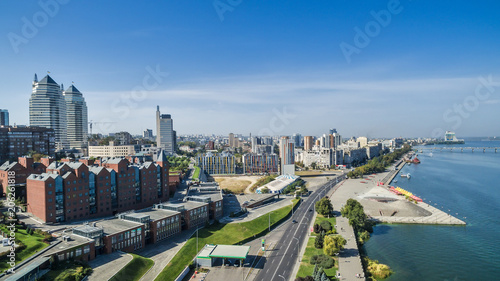 Vászonkép Aerial view on the modern and well-groomed Ukrainian city of Dnieper (Dnipropetrovsk) located on the bank of the big river