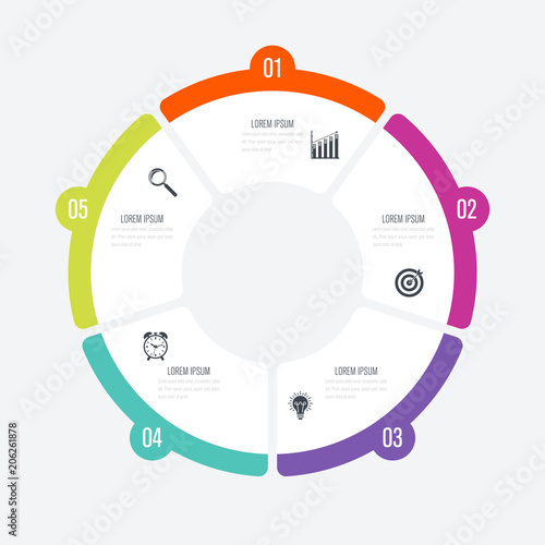 Infographics template 5 options with circle