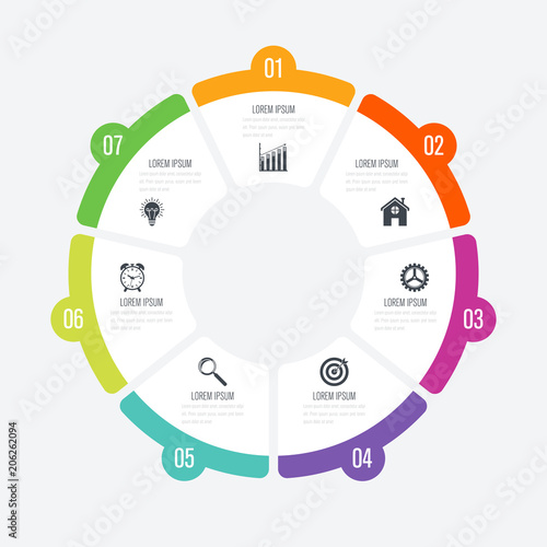 Infographics template 7 options with circle