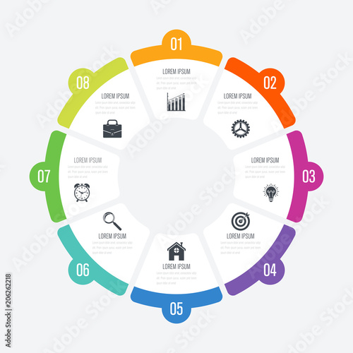Infographics template 8 options with circle