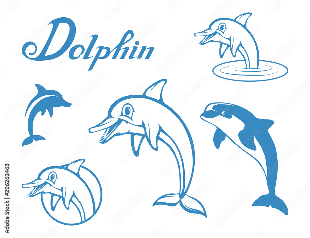 Set of Dolphin. Cartoon dolphin. Sea animal. Vector graphics to design. Set of Dolphin. Cartoon dolphin. Sea animal. Vector graphics to design.