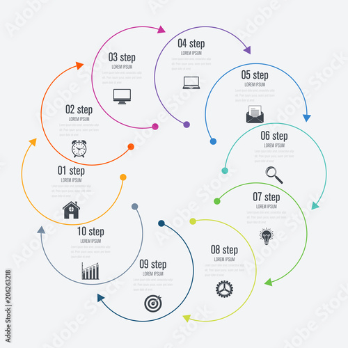 Infographics template 10 options with circle