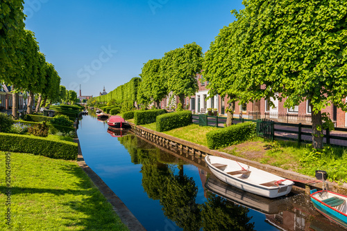Obraz na płótnie View on the village of IJlst, Friesland, Netherlands on spring day w salonie