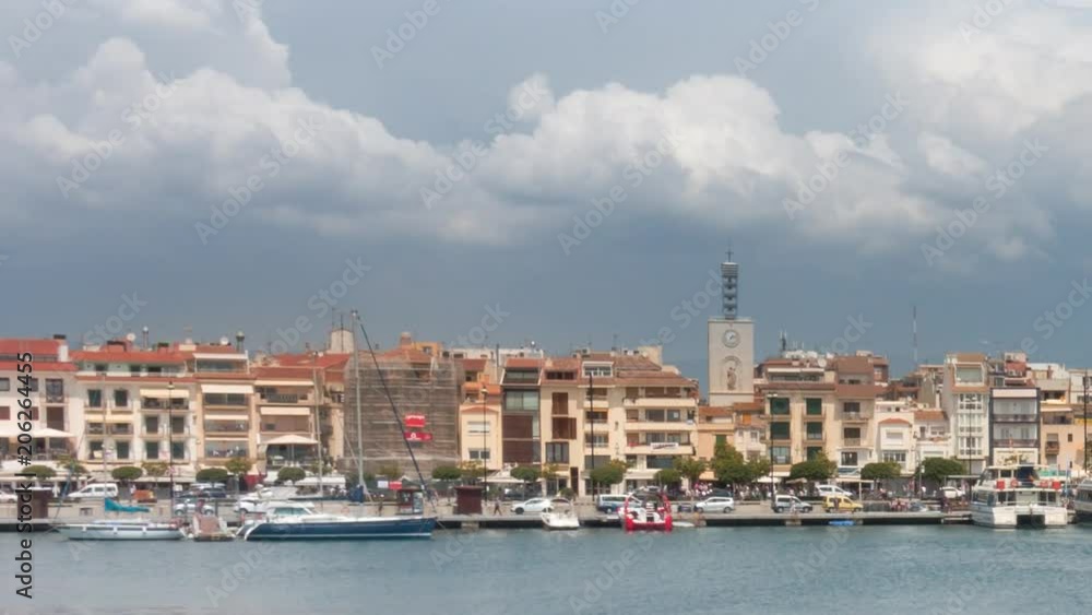 Panning timelapse of Port de Cambrils in Catalonia. A typical mediterranean fishing port in Spain Panning timelapse of Port de Cambrils in Catalonia. A typical mediterranean fishing port in Spain