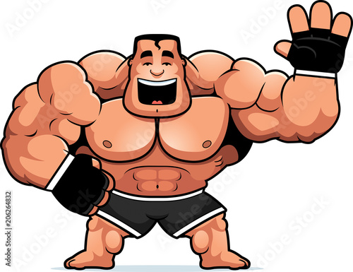 Cartoon MMA Fighter Waving