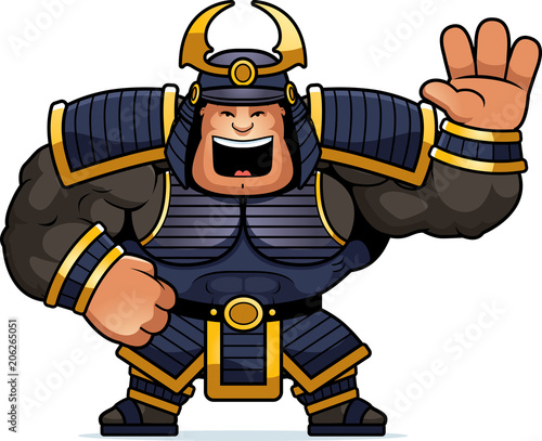 Cartoon Samurai Waving