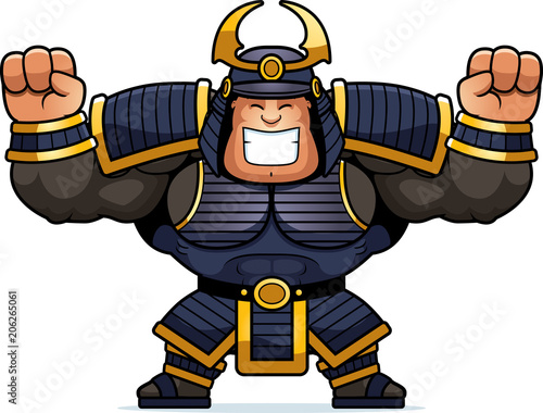Cartoon Samurai Celebrating