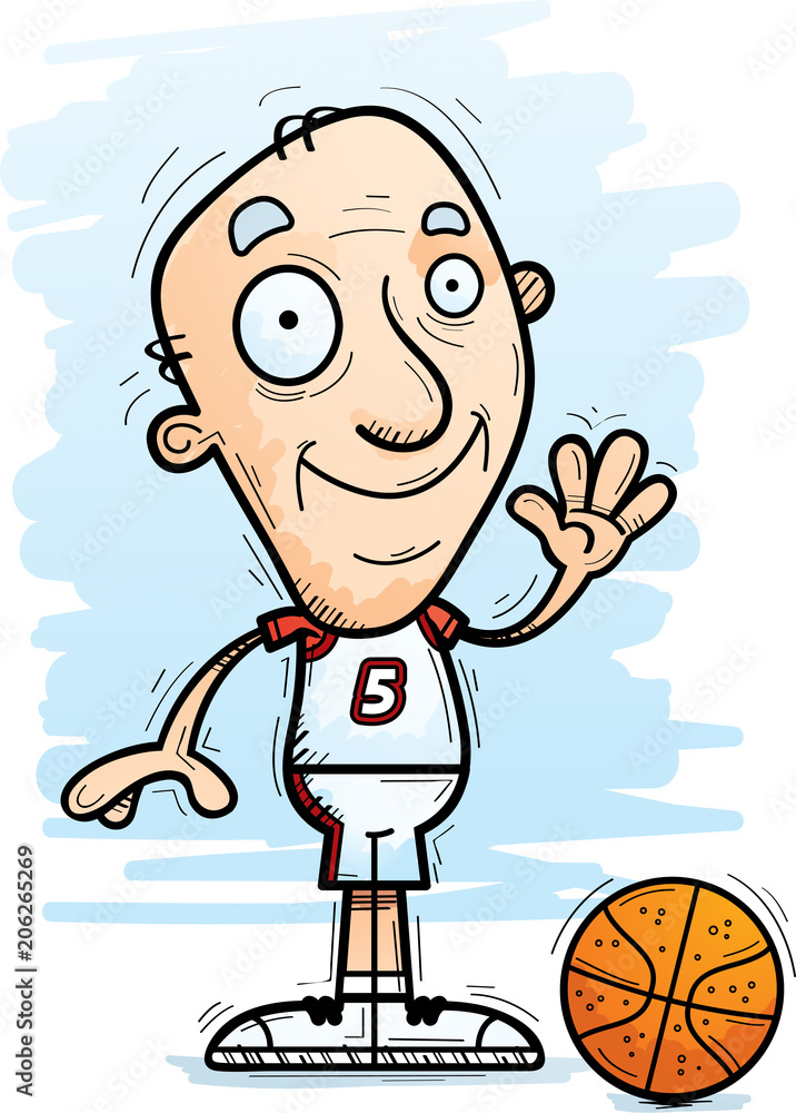 Cartoon Senior Basketball Player Waving