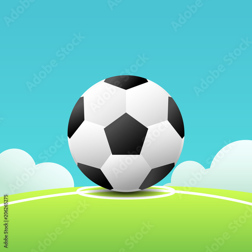 Football on grass and line with sky background vector illustration.Football tournament  Soccer with green field.