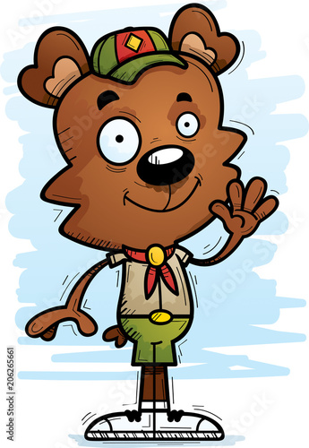 Cartoon Male Bear Scout Waving