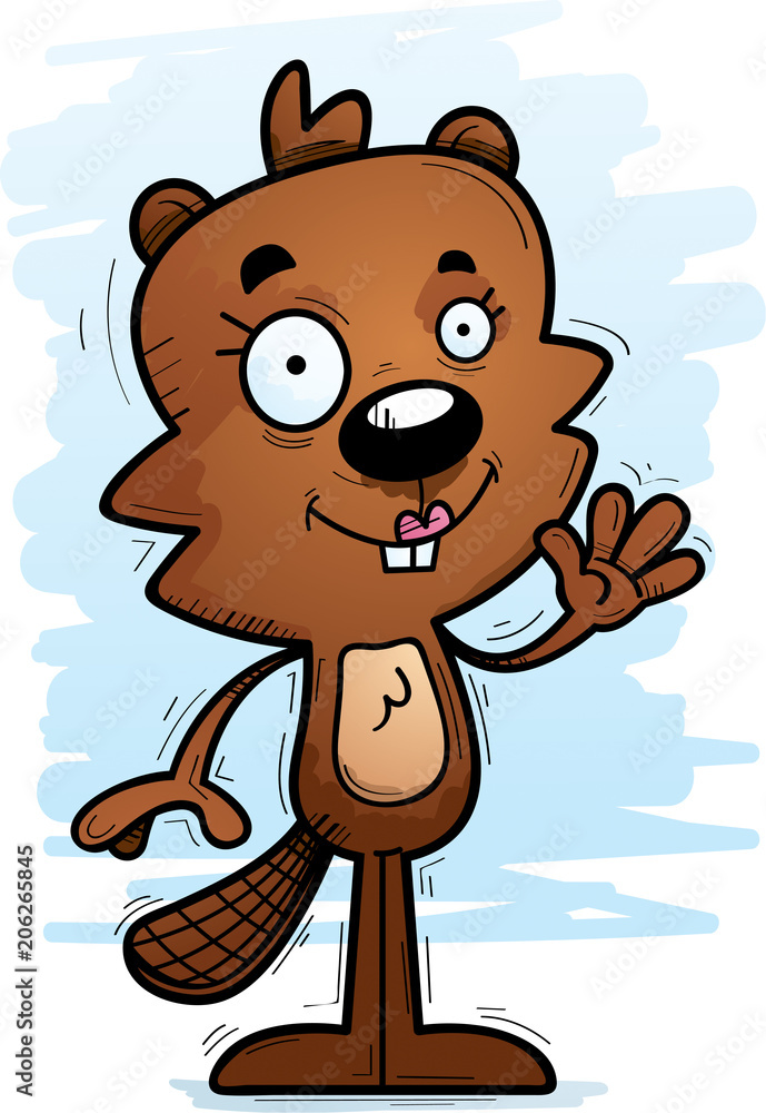 Fototapeta premium Cartoon Female Beaver Waving