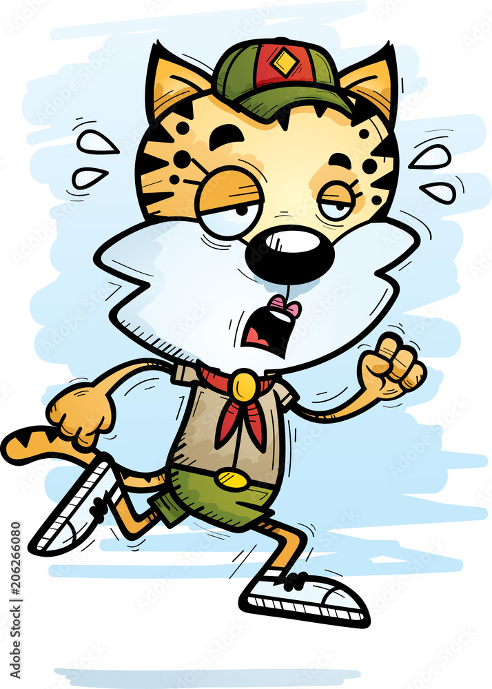 Exhausted Cartoon Female Bobcat Scout Exhausted Cartoon Female Bobcat Scout