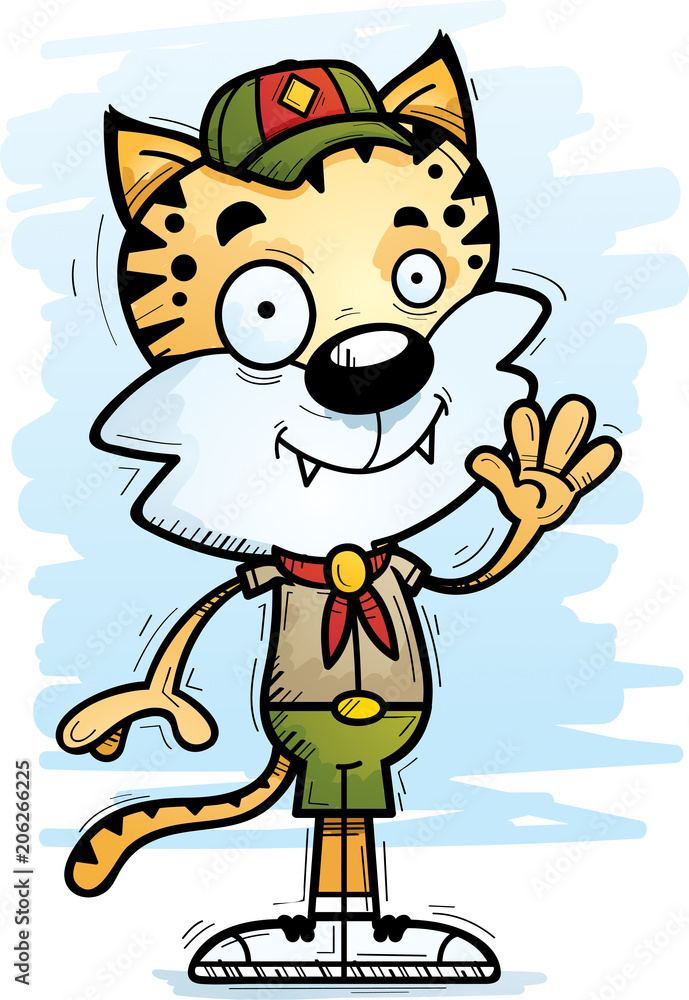 Cartoon Male Bobcat Scout Waving
