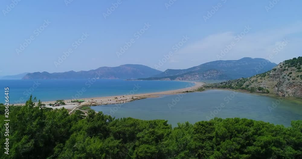 Aerial view. Iztuzu or «Turtle» Beach and delta of Dalyan river . Turkey, 4K. Aerial view. Iztuzu or «Turtle» Beach and delta of Dalyan river . Turkey, 4K.