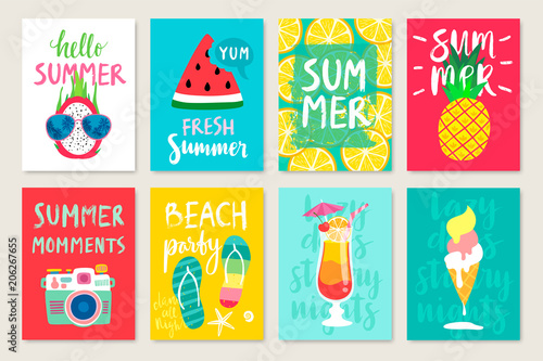 Summer hand drawn calligraphyc card set