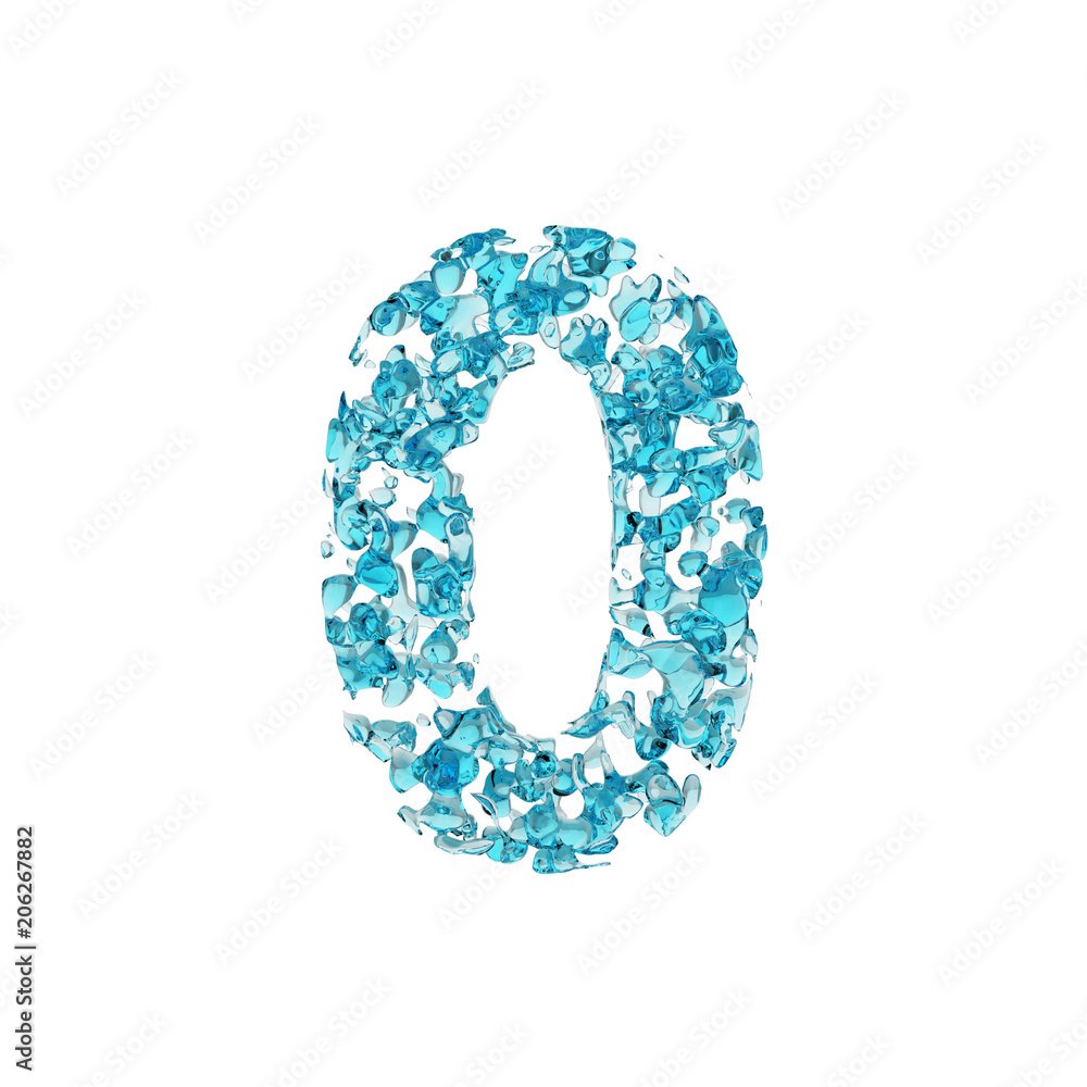 Alphabet number 0. Liquid font made of blue water drops. 3D render isolated on white background. Alphabet number 0. Liquid font made of blue water drops. 3D render isolated on white background.