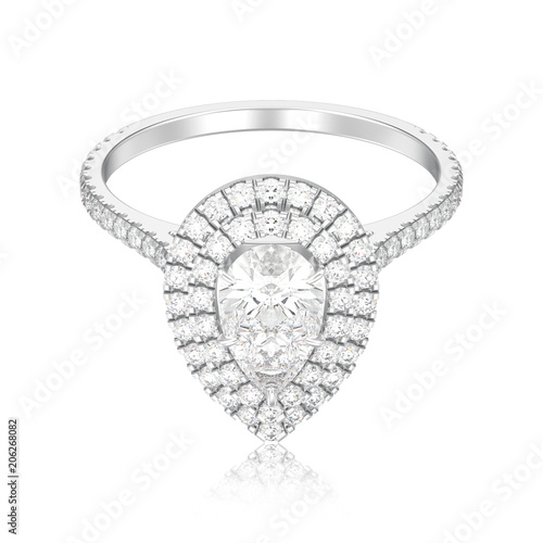3D illustration isolated silver decorative pear diamond ring with reflection