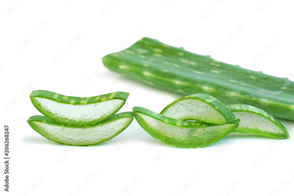 Aloe vera plant and slices isolated on white background. Aloe vera plant and slices isolated on white background.