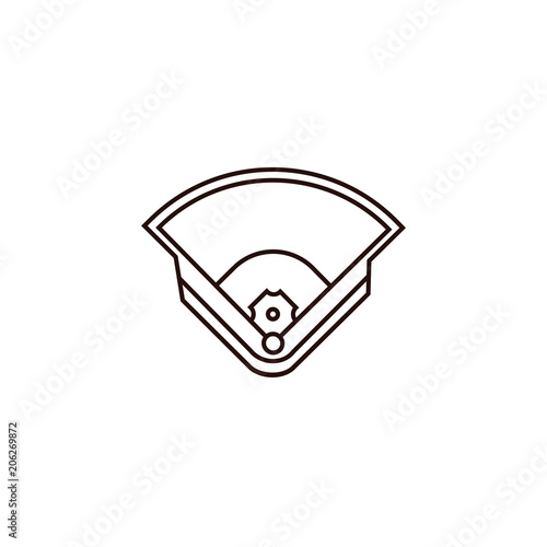 Baseball diamond shaped field - flat line icon on isolated background. Base ball sandlot or stadium outline sign, symbol, pictogram in outline design.