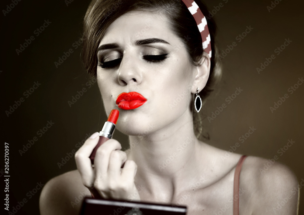 Red Lipstick Y Girl Paints Lips