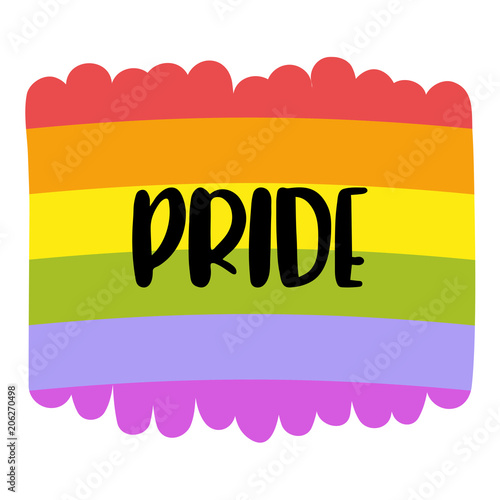 Gay Pride lettering on a rainbow flag, homosexuality emblem isolated on white. LGBT rights concept.