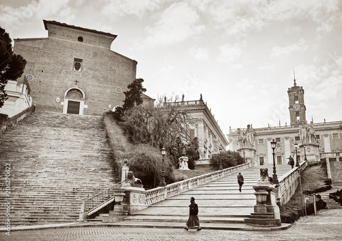 Basilica of Santa Maria in Aracoeli and Capitoline Hill (Campidoglio), vintage, black white photography photo