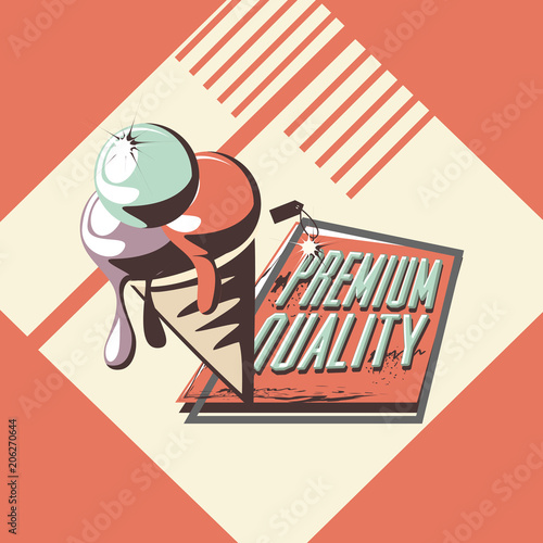 ice cream label style retro vector illustration design