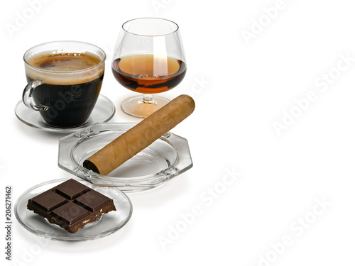 Cognac, cigar, coffee, chocolate.