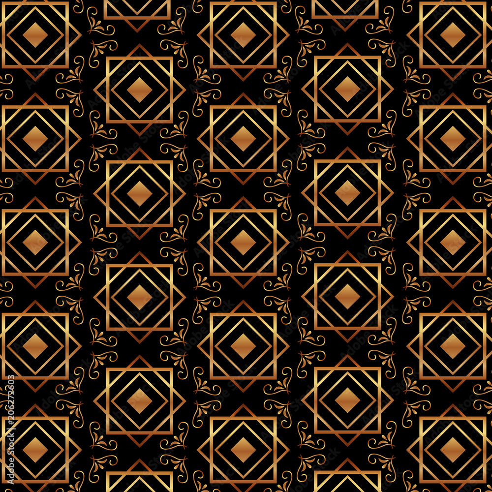 art deco pattern golden geometric decorative luxury vector illustration dark background