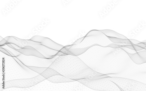 Abstract landscape background. Cyberspace grid. Hi-tech network. 3d technology illustration.
