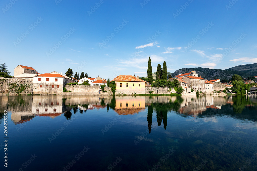 View of Trebinje old town with reflection in river