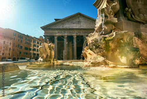 Photography Fountain on Piazza della Rotonda with Parthenon behind, Rome, Italy