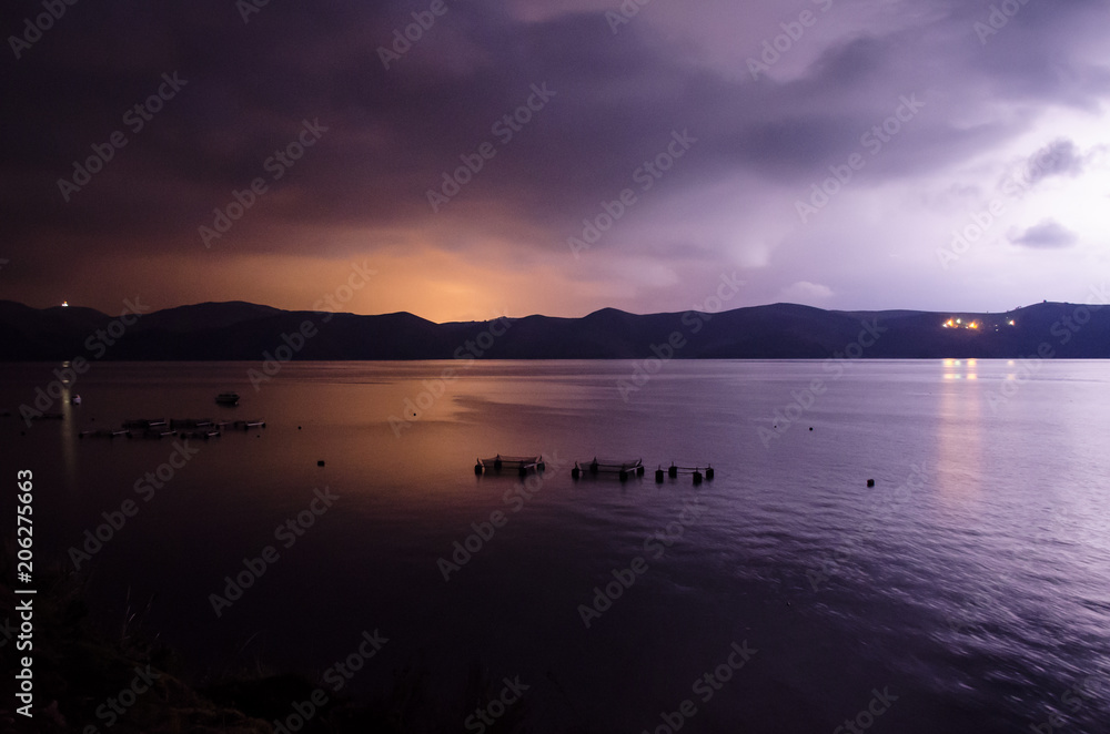 The Titicaca lake in the storm night