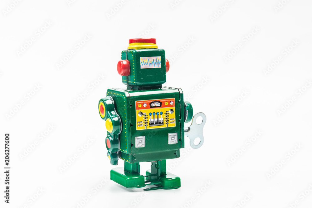 Fototapeta premium robot tin toy on white background