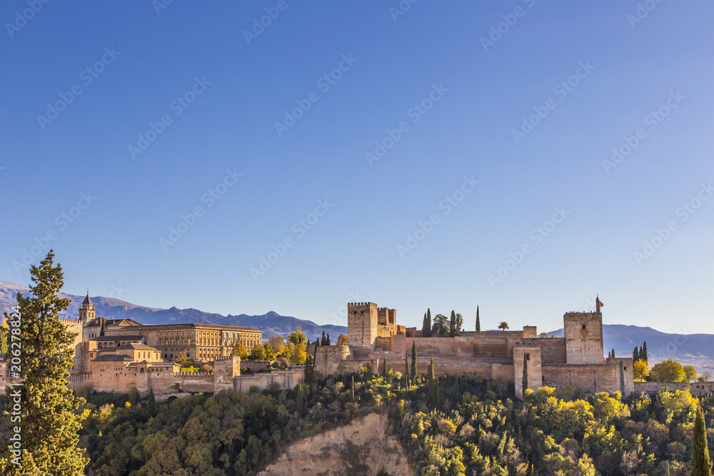 Side view of the Alhambra. Historical arabic monument in Spain