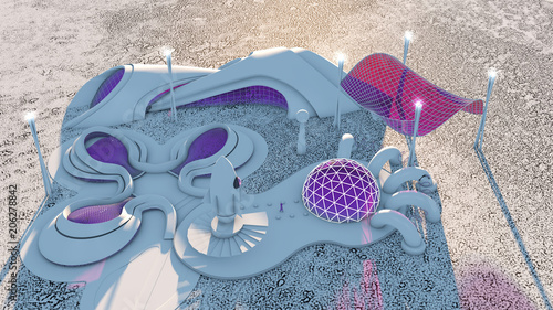 Fototapeta Naklejka Na Ścianę i Meble -  Astronave spaziale, città del futuro, fantascienza, sci-fi, parallelepipedi, centro urbano, unità abitative, spazio. Base spaziale