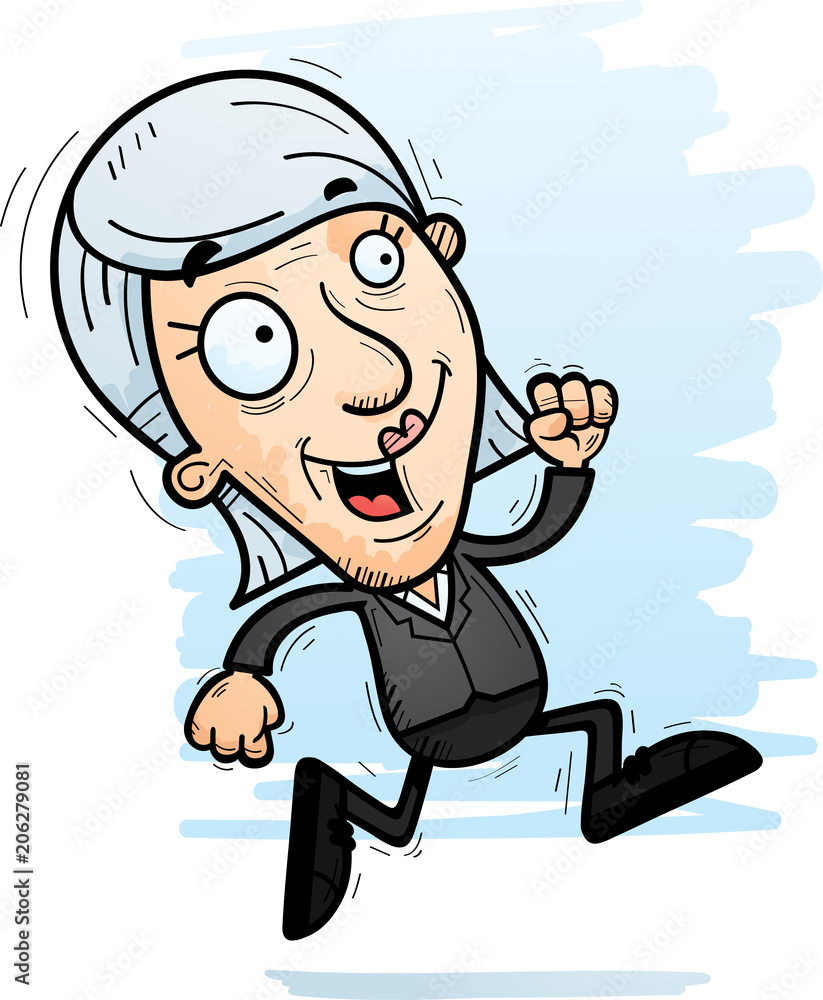 Obraz premium Cartoon Senior Businesswoman Running