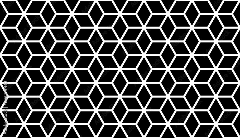 Abstract geometric pattern with lines, cubes, hexagons, rhombus. Seamless vector background. Tattoo pattern. Black and white lattice texture. Backdrop, geometry. Abstract geometric pattern with lines, cubes, hexagons, rhombus. Seamless vector background. Tattoo pattern. Black and white lattice texture. Backdrop, geometry.