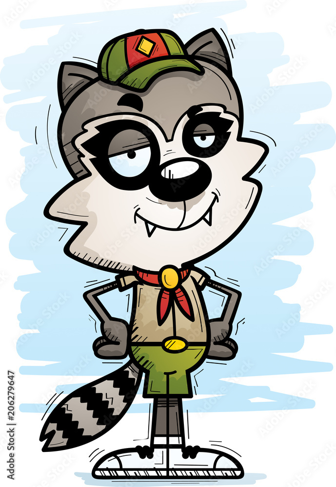 Confident Cartoon Male Raccoon Scout
