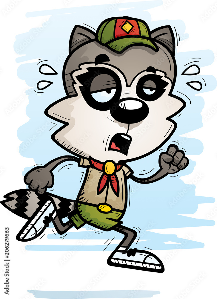 Exhausted Cartoon Male Raccoon Scout Exhausted Cartoon Male Raccoon Scout