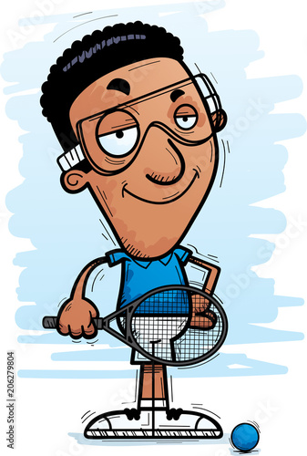 Confident Cartoon Black Racquetball Player