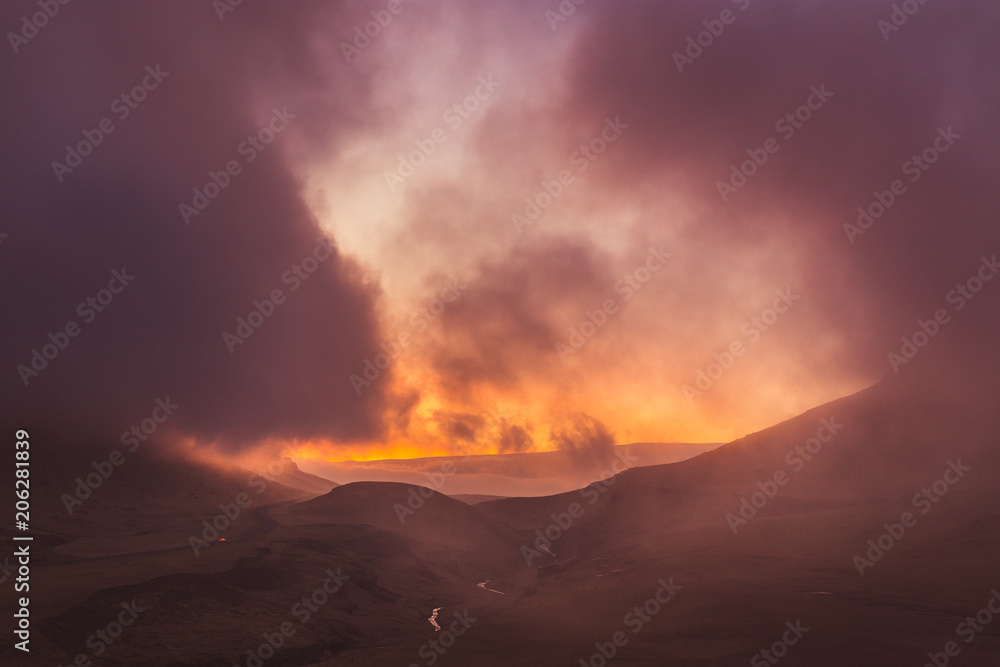 Purple sunset over highlands.