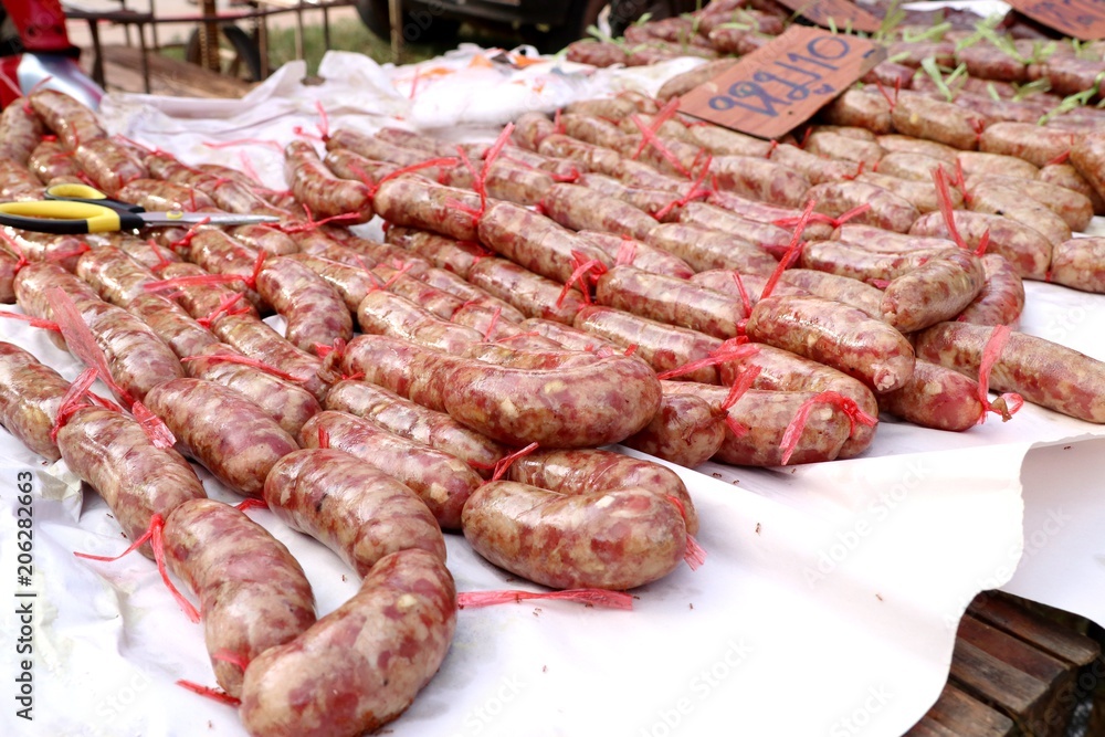 sausages at street food sausages at street food