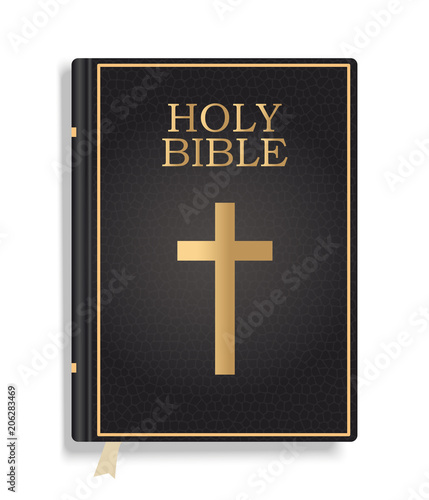 Closed Holy Bible book isolated on white background. Vector illustration.