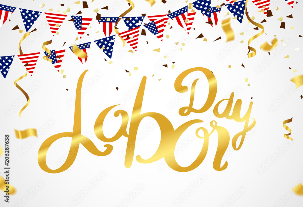 Vector Labor Day greeting or invitation card. National american holiday illustration with USA flag , September 7th, United state of America,