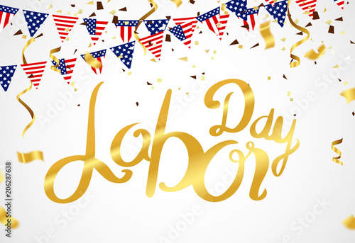Vector Labor Day greeting or invitation card. National american holiday illustration with USA flag   September 7th  United state of America 