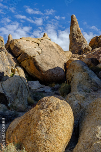 Rocky weathered granite rocks and spires of The Alabama Hills in the Eastern Sierra Nevada Mountains of California